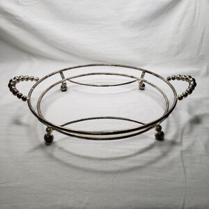 XL Vintage Silver Metal Serving Tray Holder